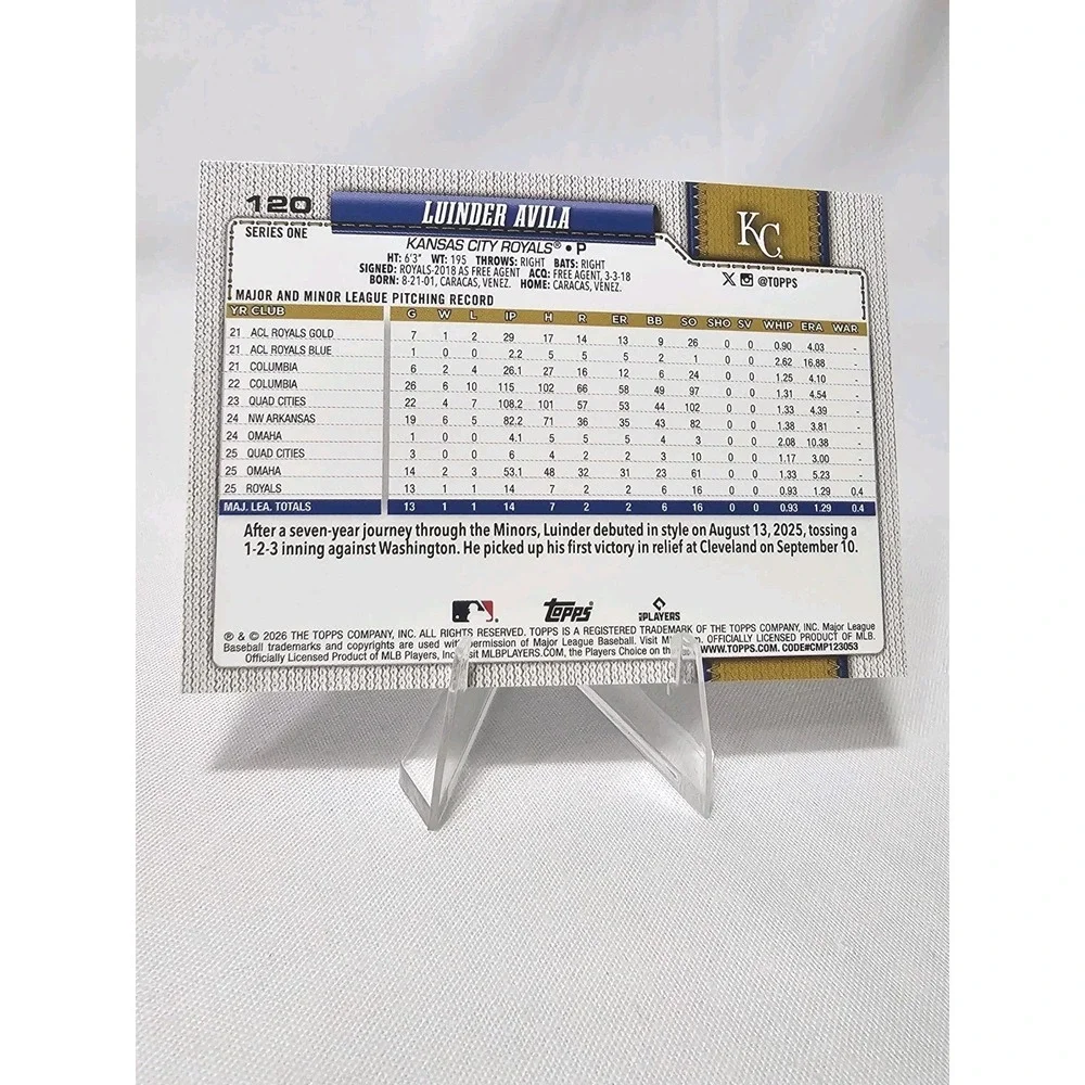 2026 Topps Series 1 – Luinder Avila (RC) Silver Diamante #120 Kansas City Royals